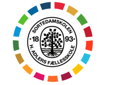 Sortedamskolens logo i verdensmålenes farver